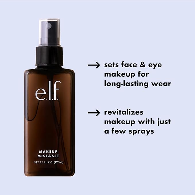 e.l.f. Makeup Mist & Set - Large Lightweight, Long Lasting, All-Day Wear Revitalizes, Refreshes, Hydrates, Soothes Infused with Aloe, Green Tea and Cucumber 4 Fl Oz