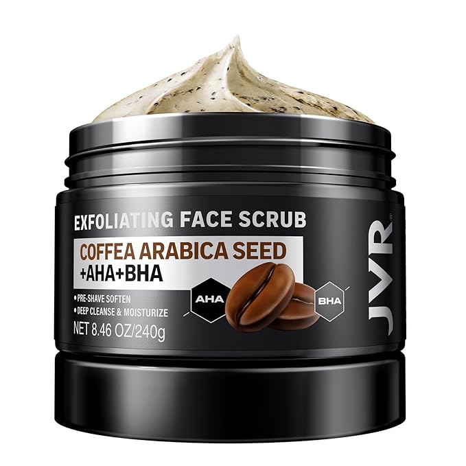 Face Scrub for Men, Facial Scrub for Deep Exfoliating, Cleansing, Removing Blackheads, Ingrown Hairs, Pre-shave Soften, Organic Formulated with Coffee Extract, AHA and BHA Face Exfoliator (8.46 oz)