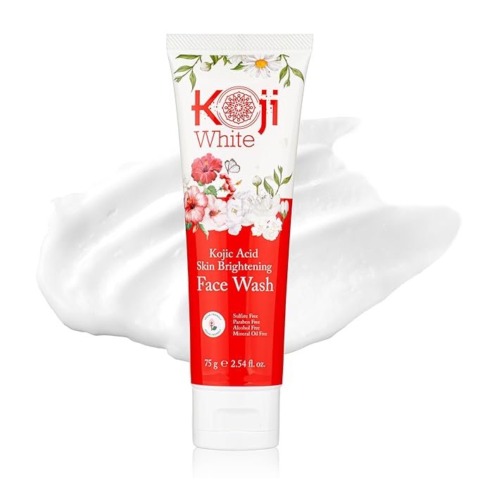 Koji White Kojic Acid Skin Brightening Face Wash for Exfoliating Face, Hydrating Face Moisturizer, Vegan Face Wash, Even Skin Tone with Vitamin C, Flower Extracts, Vitamin E, 2.54 Fl Oz
