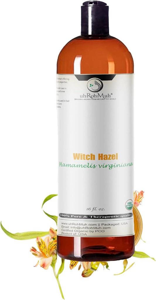 Organic Witch Hazel – 100% Pure Natural USP Astringent with 14% Alcohol | Hamamelis Virginiana Extract for Face, Skin, Hair & Wellness | Bulk & Gallon Options | 16 fl oz