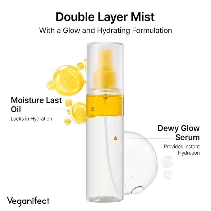 Vitamin C Glow Mist for Radiant Skin, Hydrating Serum Mist with Niacinamide & Glutathione, Korean Vegan Skincare, 3.38 Fl Oz
