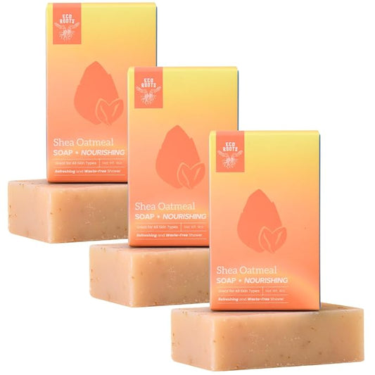 ECO ROOTS 3 Pack Natural Oatmeal Soap Bar – Face & Body Cleansing Bar with Shea Butter & Coconut Oil – Gentle Daily Moisturizing Bars of Soap