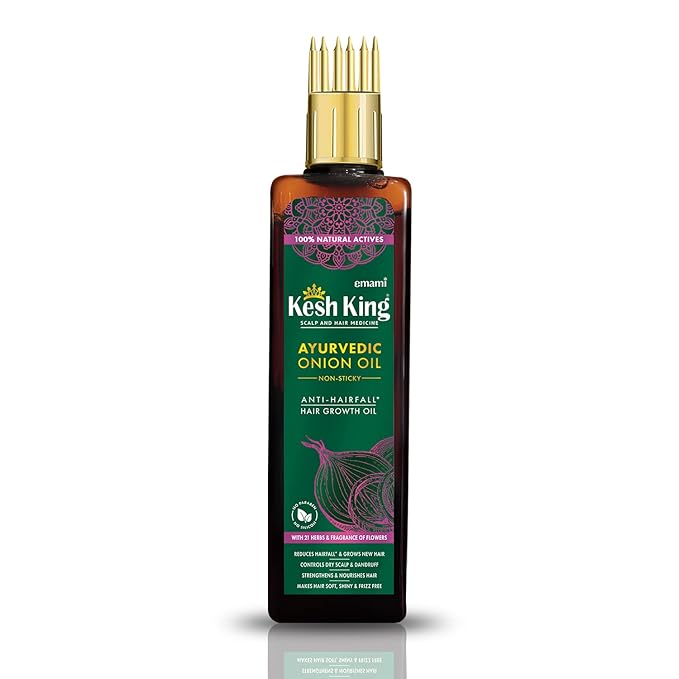KESH KING Organic Onion Hair Oil with Curry Leaves | Anti Hair Loss & Fall Control Oil | Enhance Hair Growth | Makes Hair Soft, Shiny & Frizz-Free | 6.76 Fl Oz (200ml)