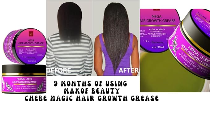 CHEBE MAGIC HAIR GROWTH GREASE, with Organic Chebe from Chad, Rosemary, Moringa leaf and Ayurvedic herbs. Stimulate scalp for Rapid Growth. For All Hair Types 4 oz (120ml)