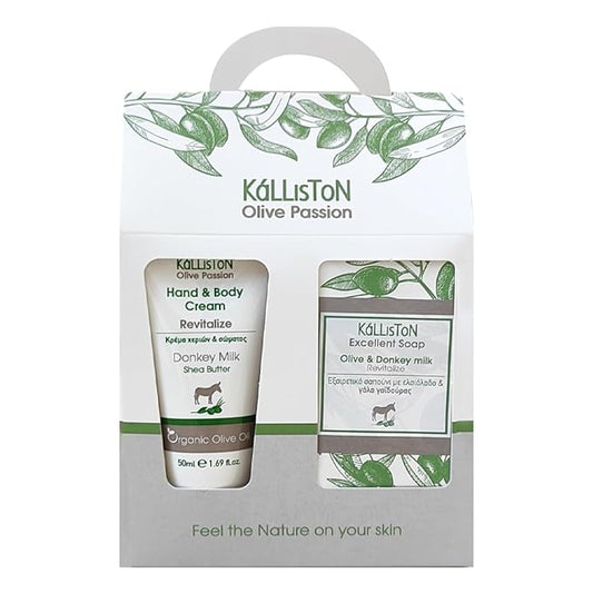 Kalliston Organic Donkey Milk Cream with Shea Butter and Organic Olive Oil and Donkey Milk Soap Bar, Revitalize Gift Set