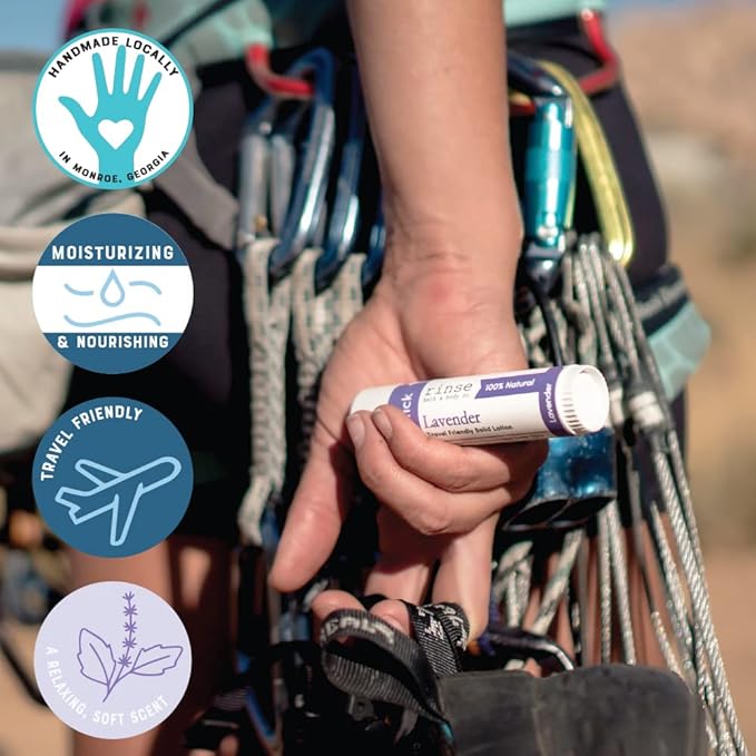 Rinse Bath & Body Lavender Solid Lotion Stick - Natural Lotion Bar w/Shea and Cocoa Butter | Deep Moisturizing No Mess Travel Lotion w/Beeswax, Apricot & Refined Avocado Oil | Handmade |.5oz