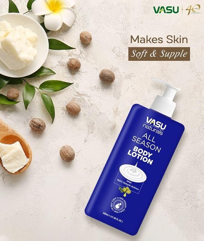 Vasu Body Lotion for All Skin Types with Shea Butter & Vitamin E, face moisturizer, body moisturizers Non-Greasy Formula, hand cream, lotion for women, lotion for men - 11.83 fl oz each (Pack of 2)