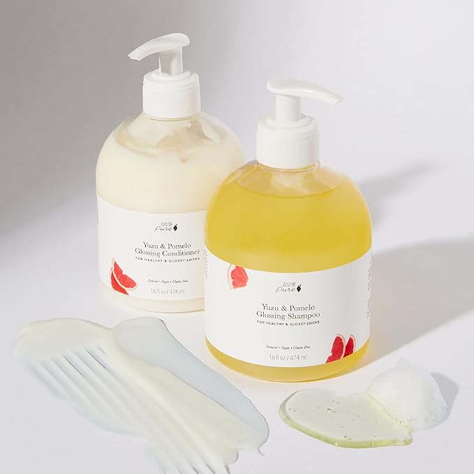 100% PURE Yuzu & Pomelo Glossing Shampoo & Cleansing Detox Helps Restore Vibrancy in Dry Dull Hair Revitalizing Shine & Body Healthy Growth for Women & Men, Vegan - 16 Fl Oz