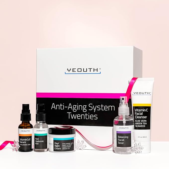 YEOUTH Skin Care Set: Hyaluronic Acid Serum for Face, Vitamin C Facial Serum, Face Cleanser, Toner & Cream, Hydrating Skin Care Kit 5-Piece