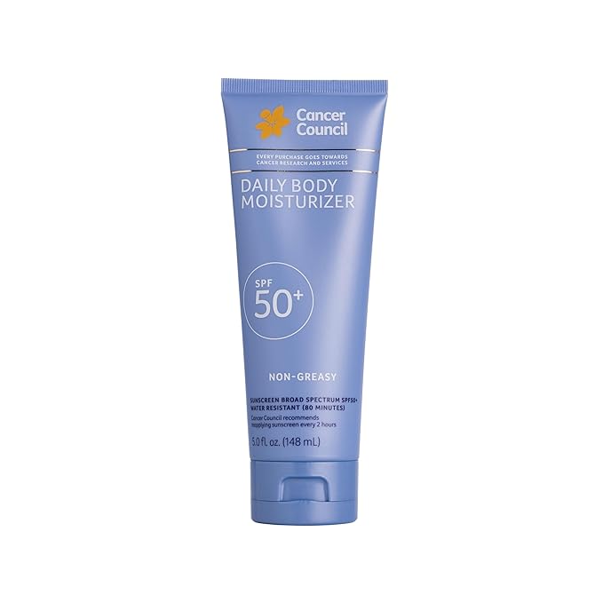 Cancer Council Sunscreen Body Lotion Moisturizer, SPF50+, Sun Care with Vitamin E, Aloe Vera, Broad Spectrum UVA/UVB Sun Protection, Sensitive Skin, Paraben & Fragrance Free, Water Resistant, 150ml