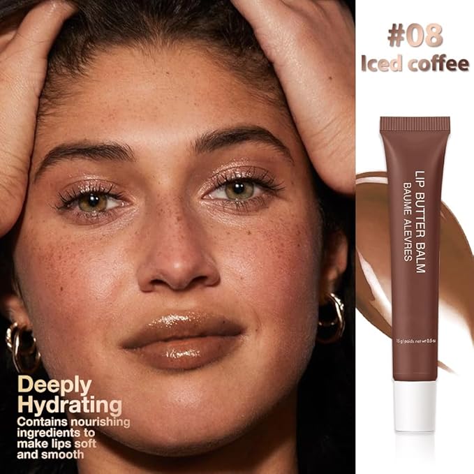 1Pcs Tinted Lip Balm Serum Makeup, Squeeze Hydrating Tint Lips Balms Serum Cosmetic, Women Care Glossy Nourishing Plumping Lip Stain Gloss Lipstick, Suitable for dry lips, Long-Lasting Color 08