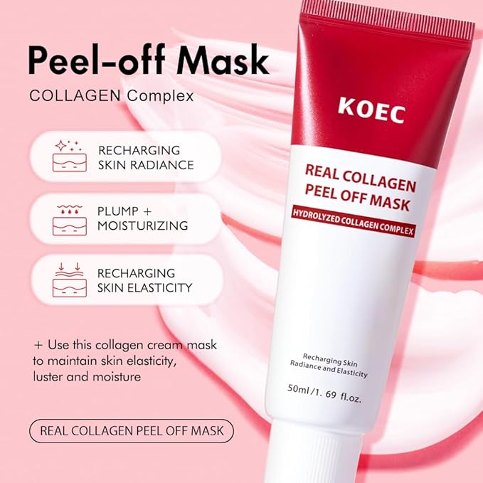 Real Collagen Peel Off Face Mask Collagen Overnight Wrapping Facial Mask,Deep Hydrating,Restores Elasticity,and Refine Pores,Hydrolyzed Collagen with 500 DA for Glass Glow Skin,1.69 fl.oz