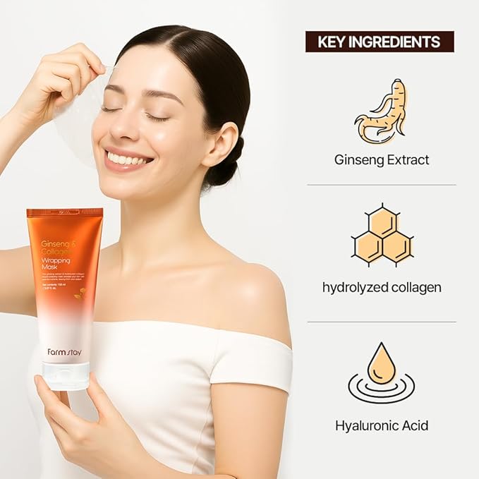 GINSENG & COLLAGEN WRAPPING MASK 5.07 fl.oz/150ml | collagen night wrapping mask, peel off face mask, Hydrolyzed Collagen, Glass skin, Glow skin, Hydrating & Moisturizing, korean skincare