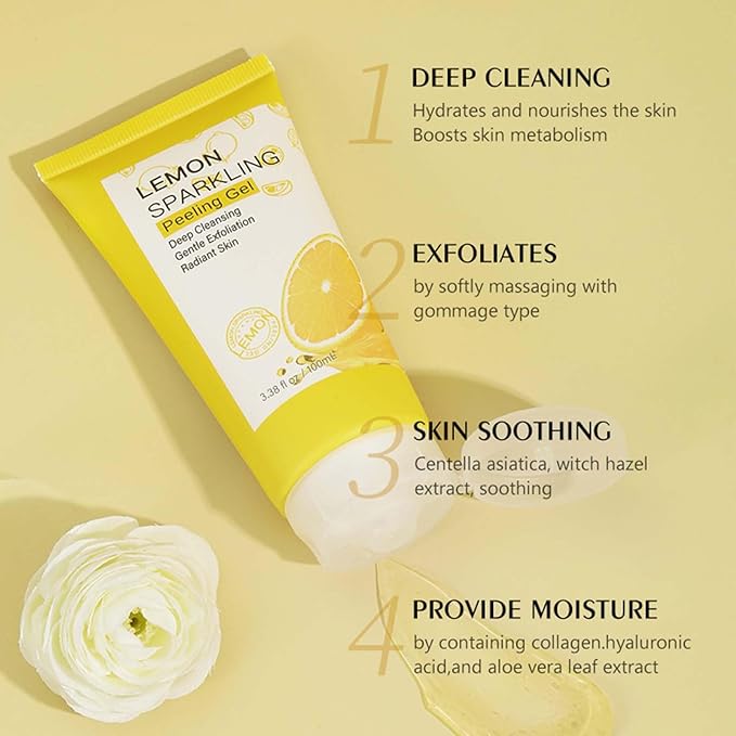 Lemon Exfoliating Gel,Peeling Gel Face Exfoliator,Removes Dead Cells,for Face & Body & Knee, Sebum Clear Pore Care, Soothing & Refreshing,Gently Daily Exfoliates For All Skin Types, 3.38 Oz