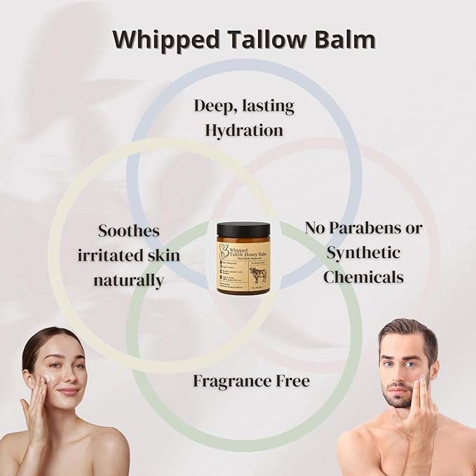 Beef Tallow for Skin- Tallow Balm for face- Tallow Face Moisturizer - Beef Tallow Moisturizer- Tallow and Honey Balm - Grass Fed Beef Tallow For Skin - Tallow Face Cream Lotion (8.0 oz)