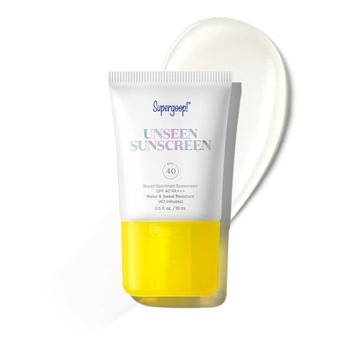 Supergoop! Unseen Sunscreen - SPF 40 - Invisible, Broad Spectrum Face Sunscreen + Makeup-Gripping Primer - Weightless, Scentless, Oil Free - For All Skin Types & Skin Tones - 0.5 fl oz
