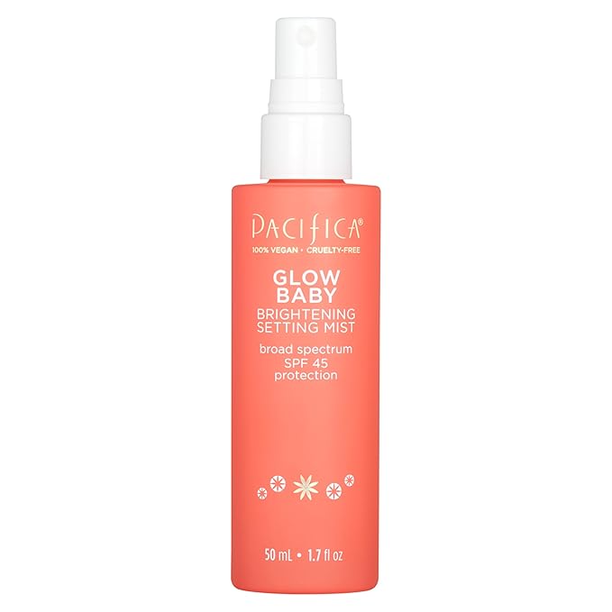 Pacifica Setting Spray Glow Baby Brightening Mist, Broad Spectrum SPF 45, UVA/UVB Protection, Blue Light Protection, Facial Mist, Suncare, Skin Care, Vegan, 1.7 fl oz (1 Count)