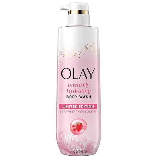 Olay Body Wash for Women, Intensely Hydrating, Pro-Hyaluronic Acid Serum Complex, Renews Moisture, Vitamin B3 Lameller Technology, For All Skin Types, Strawberry Summer Fizz Scent, 20 fl oz