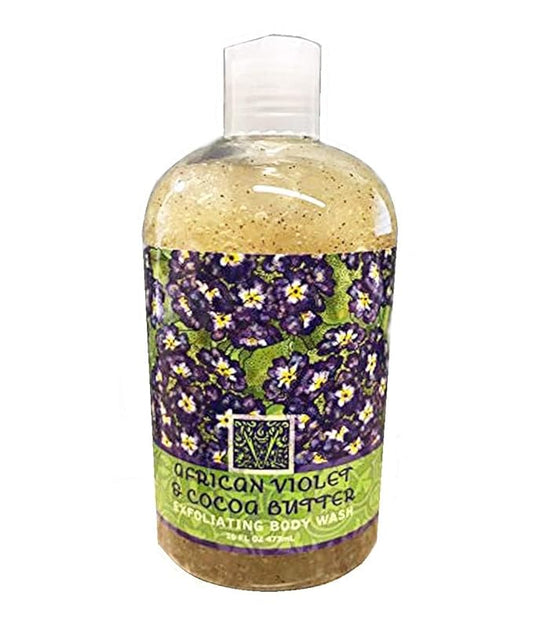 Greenwich Bay Trading Co. Exfoliating Scented Body Wash - Luxury Spa Quality, Shea & Cocoa Butter Enriched - 16 Ounce (African Violet)