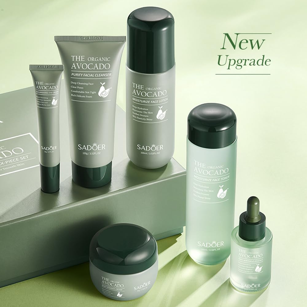 7-Piece Avocado Skincare Gift Set – Hydrating & Anti-Aging Face Care Kit with Cleanser, Toner, Serum, Cream, Eye Cream & Lip Balm – Perfect for Women & Teen Girls 🎁🌿