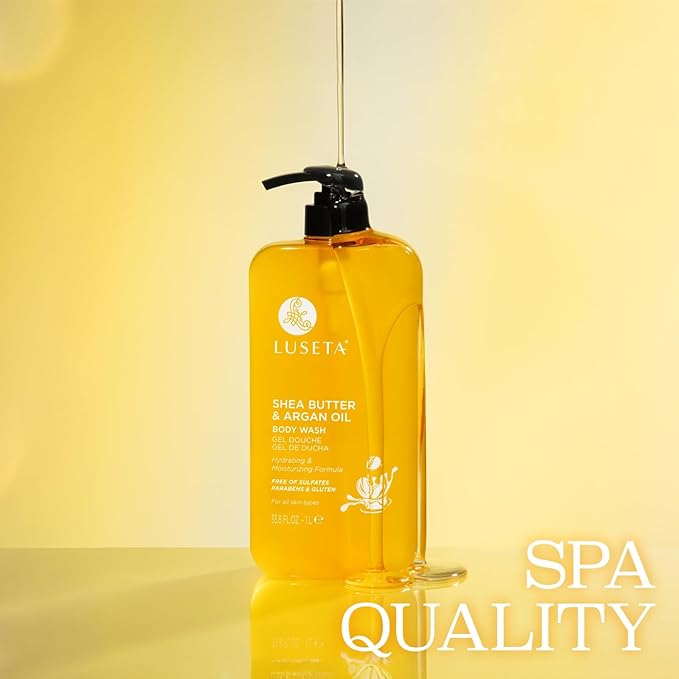 Luseta Shea Butter & Argan Oil Body Wash for Hydrating, Nourishing & Softening, for Daily Moisture, Smoothness & Gentle Cleanse for Dry and Dehydrated Skin, Sulfate & Paraben-Free 33.8oz