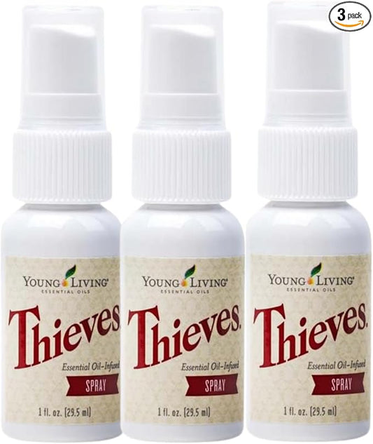 Young Living Thieves Spray | 1 oz | Portable Cleaner Spray, Formulated with Water & Alcohol, Ideal for Travel Essentials & Home; Fits in Backpack, Luggage, or Purse | 3 Pack