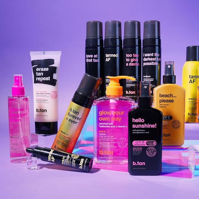 b.tan Dark Self Tan Foam & Face Mist Kit | b.tan + Glow Bundle - Sunless Tanning Mousse, Bronzing Gradual Facial + Body Spray, Mitt Applicator, 1 Hour Express, No Fake Tanner Smell, 6.7 Fl Oz