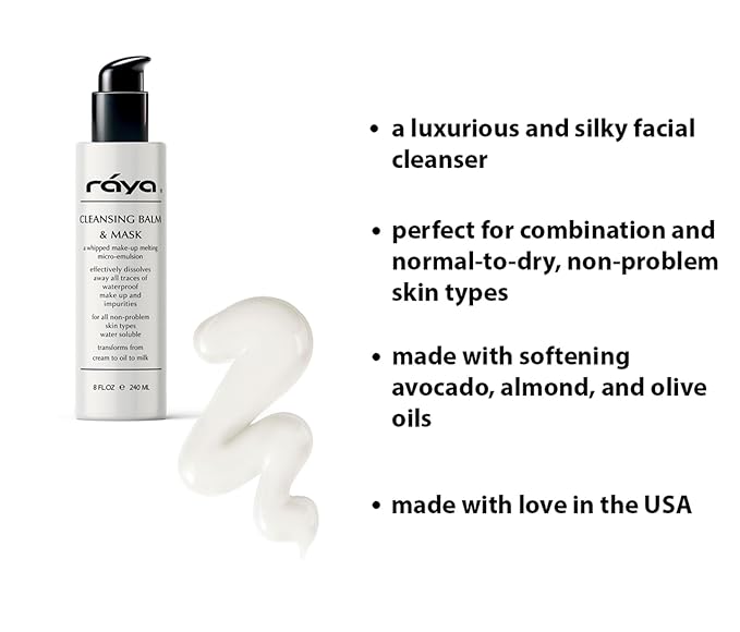 Raya Facial Cleansing Balm and Mask (155) | Natural, Water-Soluble, Fluid Cleanser and Water-Proof Make-Up Remover for Combination and Dry Skin | Can Be Used as a Gentle Cleansing Mask