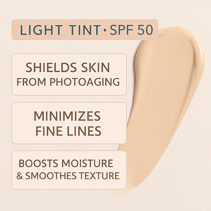 NAELI Anti Aging Tinted Moisturizer SPF 50, Mineral Sunscreen for Face with Zinc Oxide, Peptides & Ceramides, Natural Hydrating Light Tint - 1.4 oz