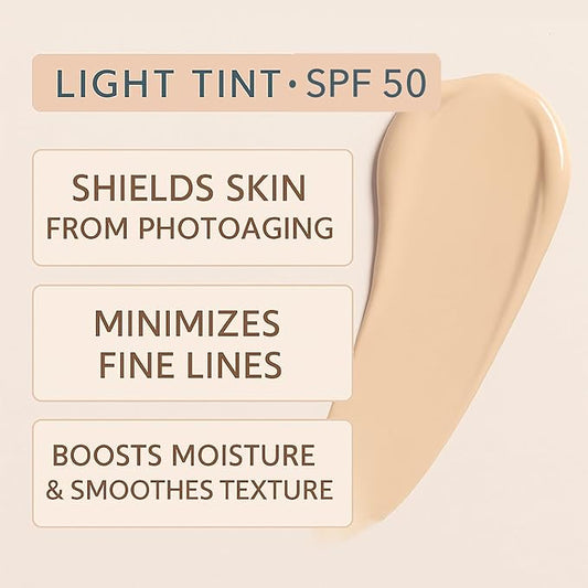 NAELI Anti Aging Tinted Moisturizer SPF 50, Mineral Sunscreen for Face with Zinc Oxide, Peptides & Ceramides, Natural Hydrating Light Tint - 1.4 oz