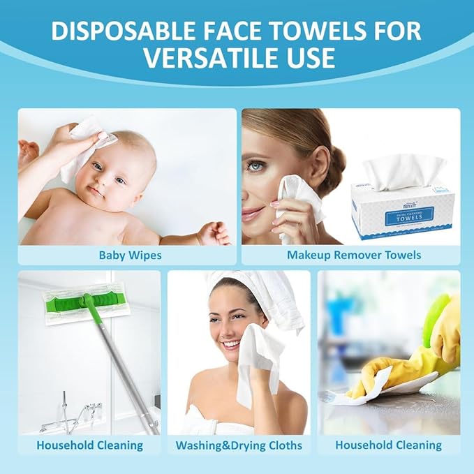 HOMEXCEL Face Towels, Disposable Face Towelette, Biodegradable Makeup Remover Dry Wipes, Super Soft Clean Facial Towels Wash Cloth for Sensitive Skin,100 Count