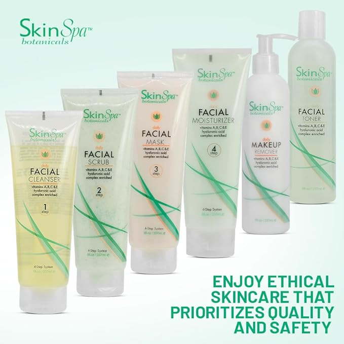 Skin Care Facial Cleanser Set, Daily Routine Kit, System, Infused with Aloe Vera, 8 Oz - Face Wash Scrub, Cleanser, Toner, Makeup Remover, Clay Mask and Moisturizer