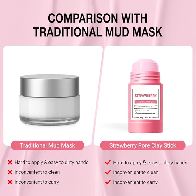 2Pcs Clay Mask For Face, Blackhead Remover For Face, Deep Pore Cleansing, Moisturizing, Skincare Facial Mask for Refining Pores and Controlling Oil (A01#2Pcs Strawberry)
