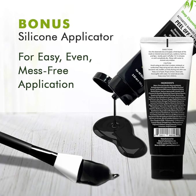 Ebanel Charcoal Peel Off Face Mask Applicator Set, Deep Pore Cleansing Minimizer Blackhead Remover with Niacinamide, Hyaluronic Acid, Vitamin C, Green Tea, Deep Cleanse Black Masks Peel Off Gel Mask