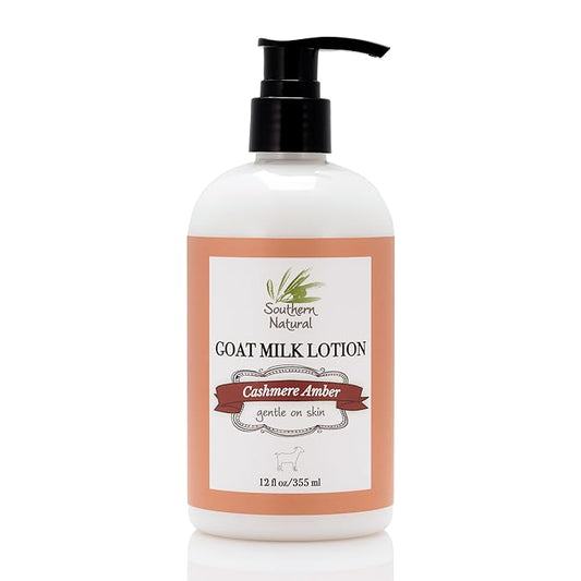 Southern Natural Goat Milk Lotion – Nourishing Face, Body & Hand Moisturizer for Dry & Sensitive Skin - Hydrating Cream, Gentle Skincare for Soft & Smooth Feel - Cashmere Amber Scent - 12oz