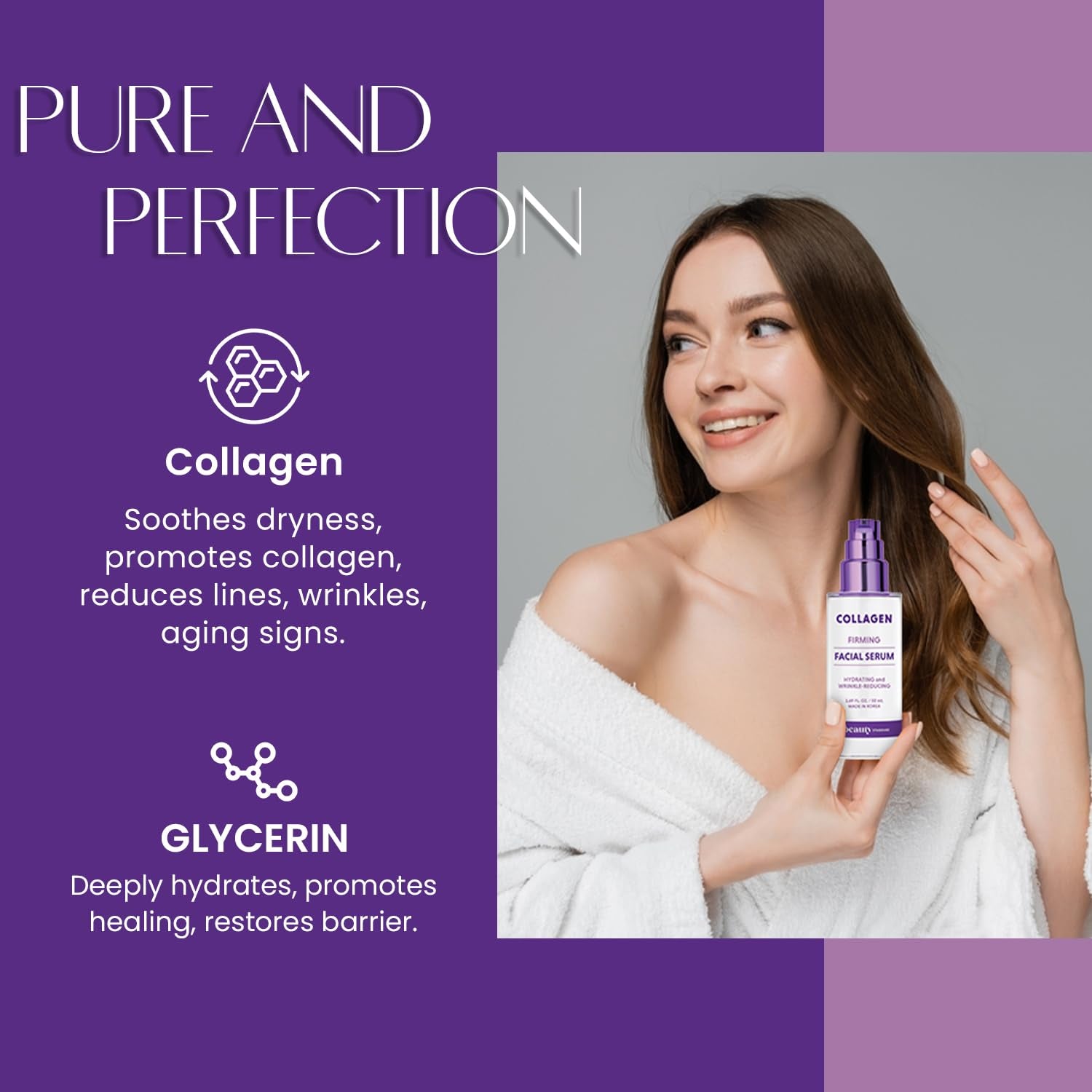 Collagen Face Serum - Dermatologist Tested, Anti-Aging, Skin Tightening, Hydrating - Clean Beauty, Cruelty-Free Korean Skin Care for All Skin Types - 1.69 Fl. Oz