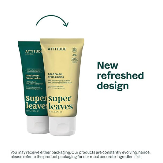 ATTITUDE Hand Cream, EWG Verified, Plant and Mineral-Based, Vegan Personal Care Products, Lemon Leaves, 2.5 Fl Oz (Pack of 6)