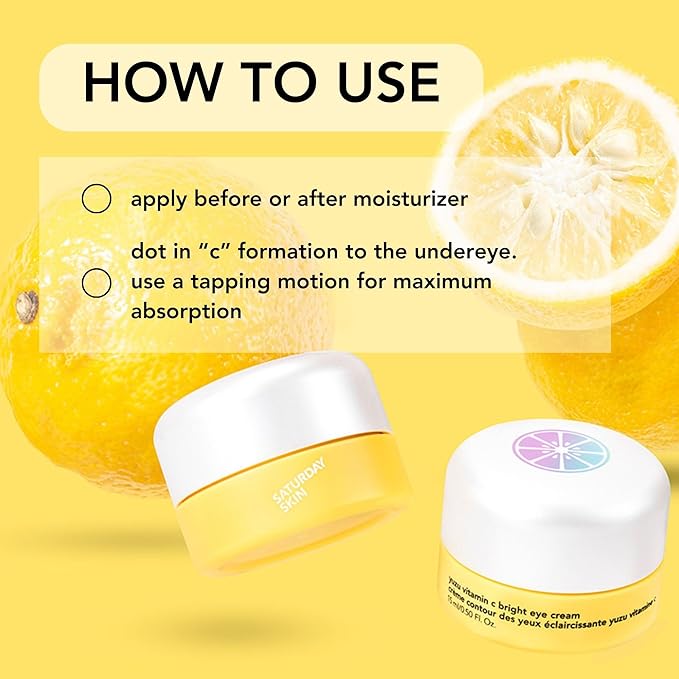 Saturday Skin Yuzu Eye Balm Vitamin C Wide lluminating Under Tight Eye Cream Korean Niacinamide Caffeine for Wrinkles Puffy Eyes Dark Circles Moisturizing Hydrates Anti Aging for Women (15ml)
