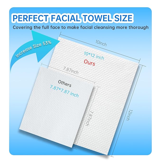 Single Use Face Towels, 10"×12", Ultra Soft and Thick, Disposable Makeup Remover Facial Towels, Dry & Wet Face Wipes for All Skin Types