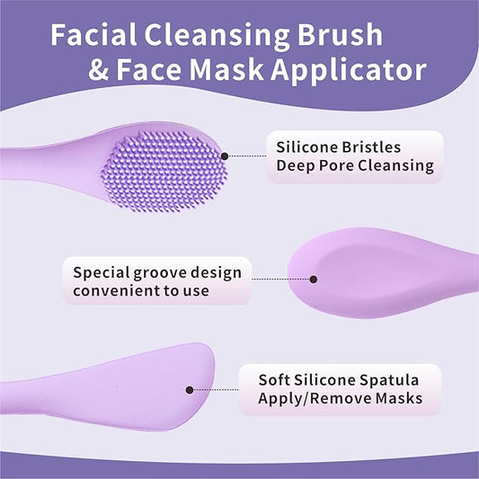 Silicone Face Scrubber, 2 in 1 Face Mask Brush, Pore Brush, Blackhead Remover, Facial Cleansing Brushes, Face Mask Applicator for Mud, Clay(Pink+Purple)