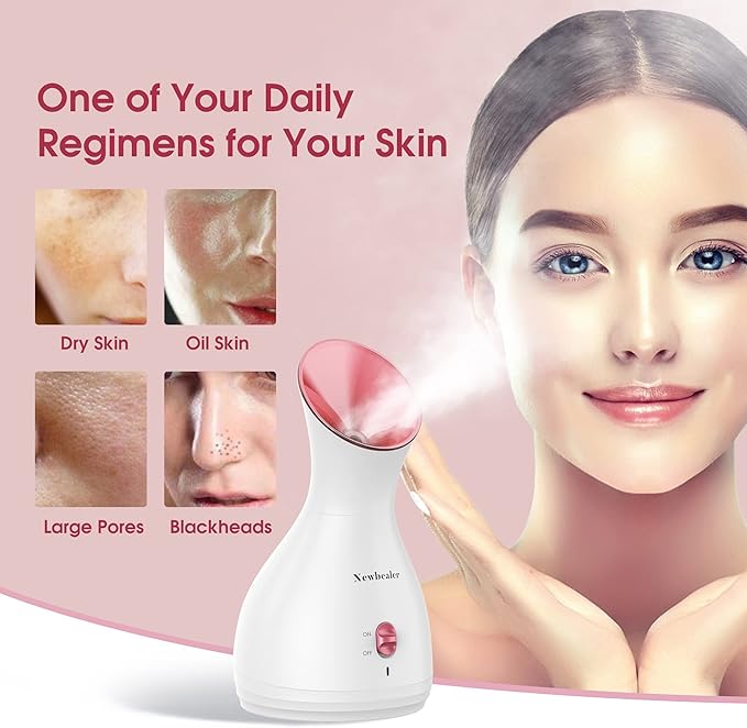 Newbealer 2in1 Facial Steamer, Hot Mist Facial Aromatherapy Humidifier Atomizer, Large Face Steamer Unclogs Pores Sinuses Moisturizing, Home Sauna Spa with Eyebrow Set (Red, 170ml)