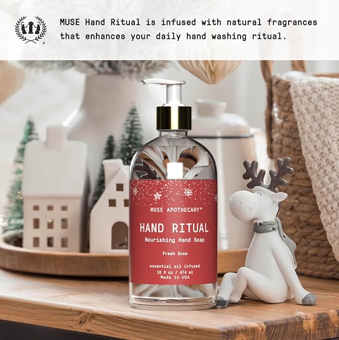 Muse Apothecary Hand Ritual - Aromatic and Nourishing Hand Soap, Infused with Natural Aromatherapy Essential Oils - 16 oz, Fresh Snow, 3 Pack