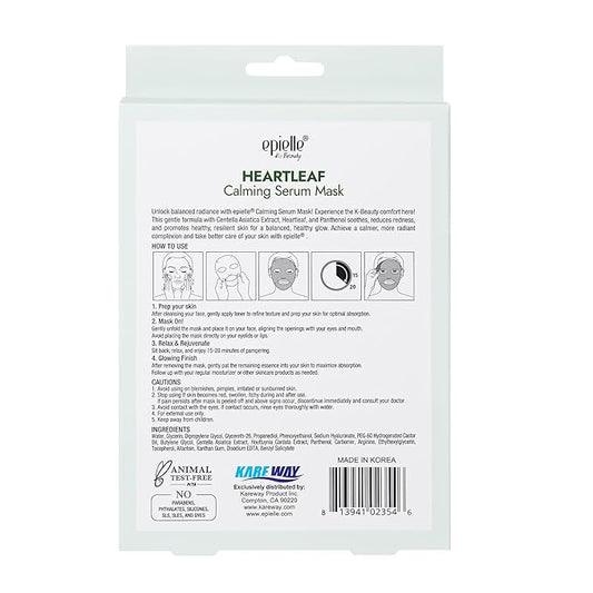Epielle Heartleaf Calming Serum Sheet Masks (5pk) | Korean Skincare | Facial Sheet Mask | Kbeauty, Spa Gifts for Women