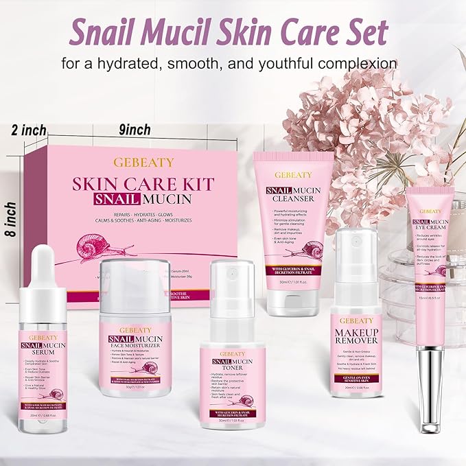Skin Care Set,Korean Snail Mucin Essence Anti-aging Moisturize Repair Soothe Hydrate,Glass Skincare Routine Kit for Dull & Dry Skin,Skincare Gift Set Teens Stocking Stuffers Christmas Gifts for Women
