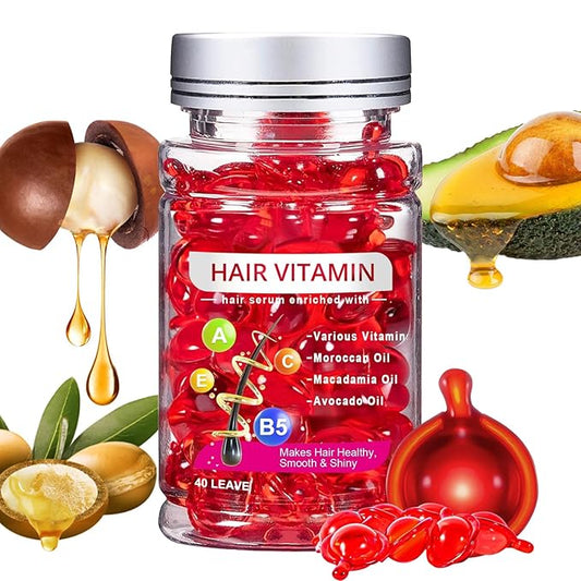 No Rinse Hair Treatment Serum, Hair Vitamin Serum Oil Capsules, Enriched with Vitamin A C E B5, Moroccan Avocado Oil for Hair Repair, Moisturizing, Conditioner for Women & Men