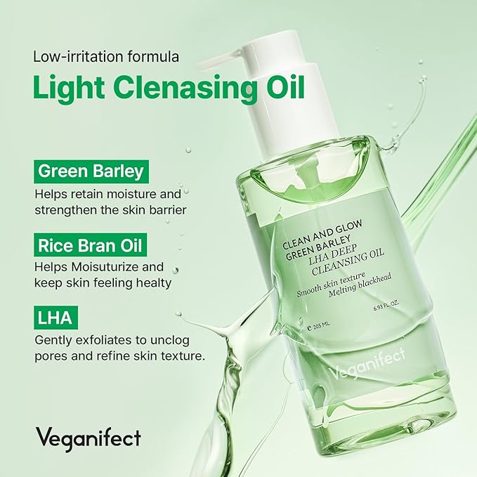 Green Barley Light Cleansing Oil, Hydrating Daily Cleanser for Sensitive Skin, Blackhead Remover, Korean Vegan Skin Care, 6.93 Fl Oz