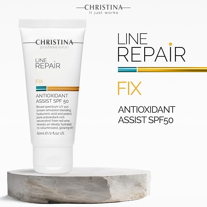 Christina Line Repair Fix Antioxidant Assist SPF 50 Sunscreen for Face - 60 ml - Broad Spectrum UVA/UVB Protection Daily Face Sunscreen with Hyaluronic Acid and Resveratrol