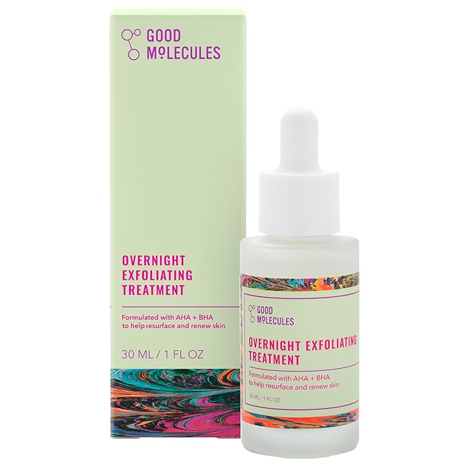 Good Molecules Overnight Exfoliating Treatment - Face Exfoliator with AHA & BHA Lightweight Formula - Pore Minimizer, Facial Skin Care with Glycolic & Salicylic Acid