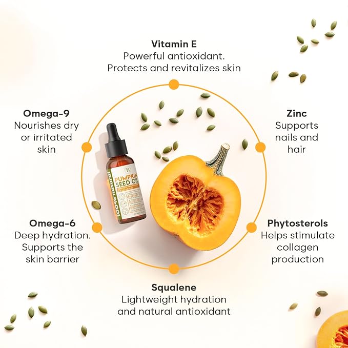 Pumpkin Seed Oil for Hair Growth & Care - Dry Scalp Oil, Skin & Nail Hydration (2Fl Oz), - Cold Pressed Pumpkin Seed Extract Drops for Scalp Care - Smooth Split Ends - Natural Hair Serum Alternative