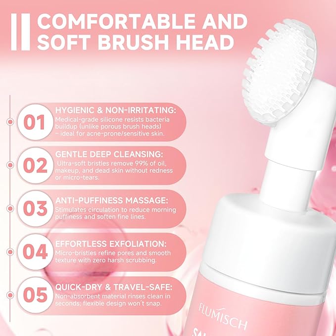 Salmon DNA PDRN Facial Cleanser | Low pH Hydrating Daily Foaming Face Wash with Soft Massage Heads | PDRN, Collagen & LHA | Gentle Pore Care & Radiant, Balanced-Looking Skin | 2PCS